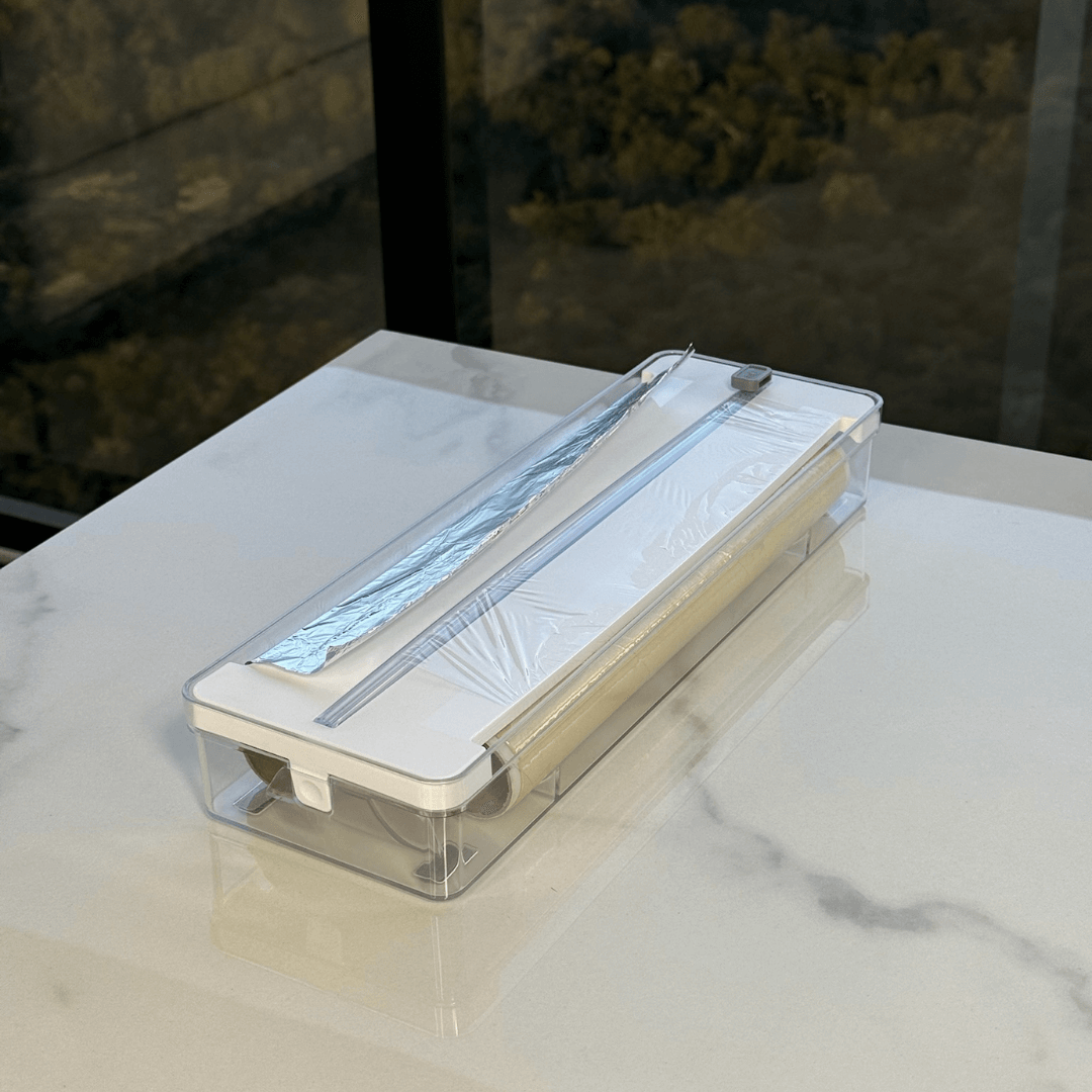 Organizador y Cortador de Rollos Doble Transparente Blanco