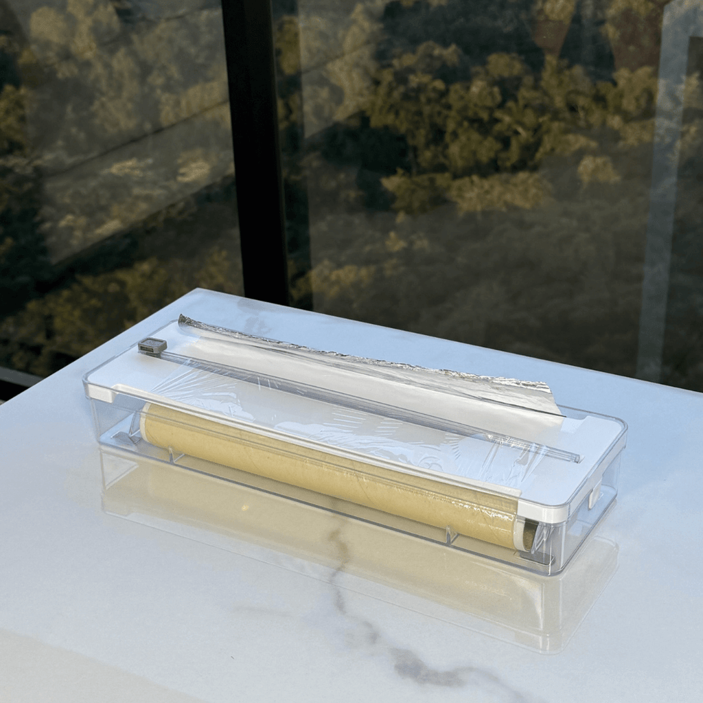 Organizador y Cortador de Rollos Doble Transparente Blanco