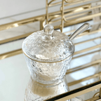 Azucarero de Cristal de Plomo Martillado con Cuchara y Borde Dorado 10cm