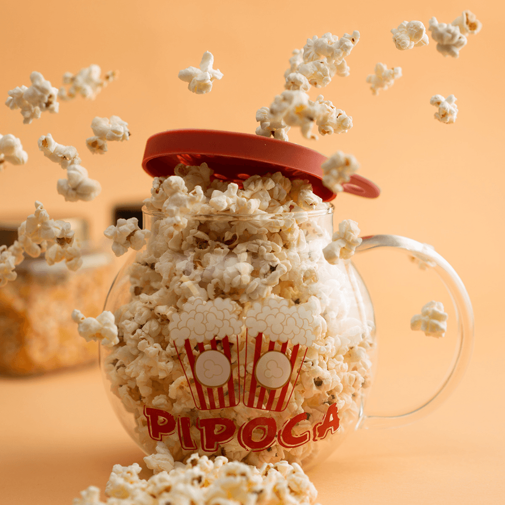Pipoquera de microondas de vidrio con tapa roja 1,8 litros