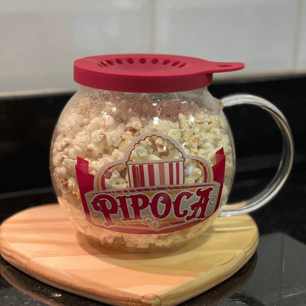 Pipoquera de microondas de vidrio con tapa roja 1,8 litros