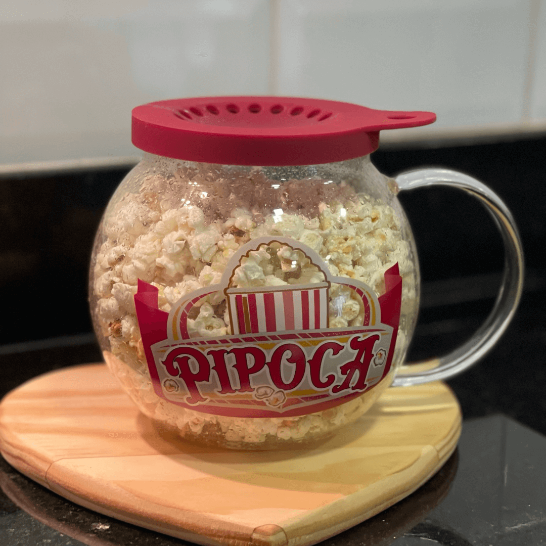 Pipoquera de microondas de vidrio con tapa roja 1,8 litros