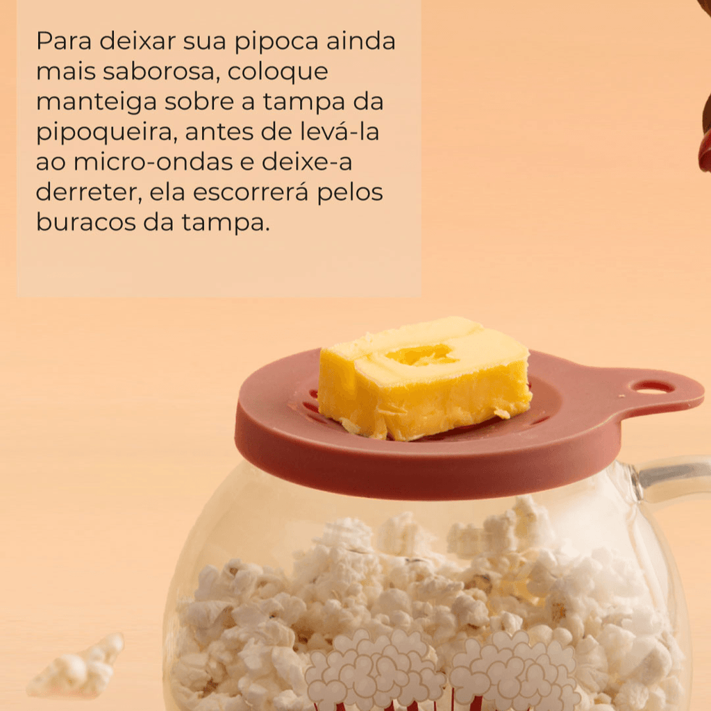 Pipoquera de microondas de vidrio con tapa roja 1,8 litros