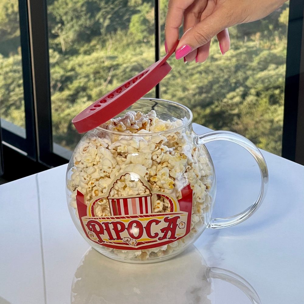 Pipoquera de microondas de vidrio con tapa roja 1,8 litros