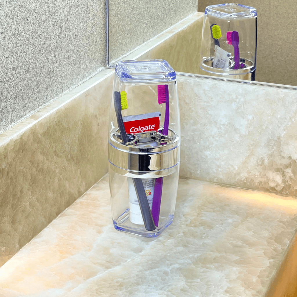 Soporte para Cepillo y Pasta de Dientes de Plástico Transparente 22cm