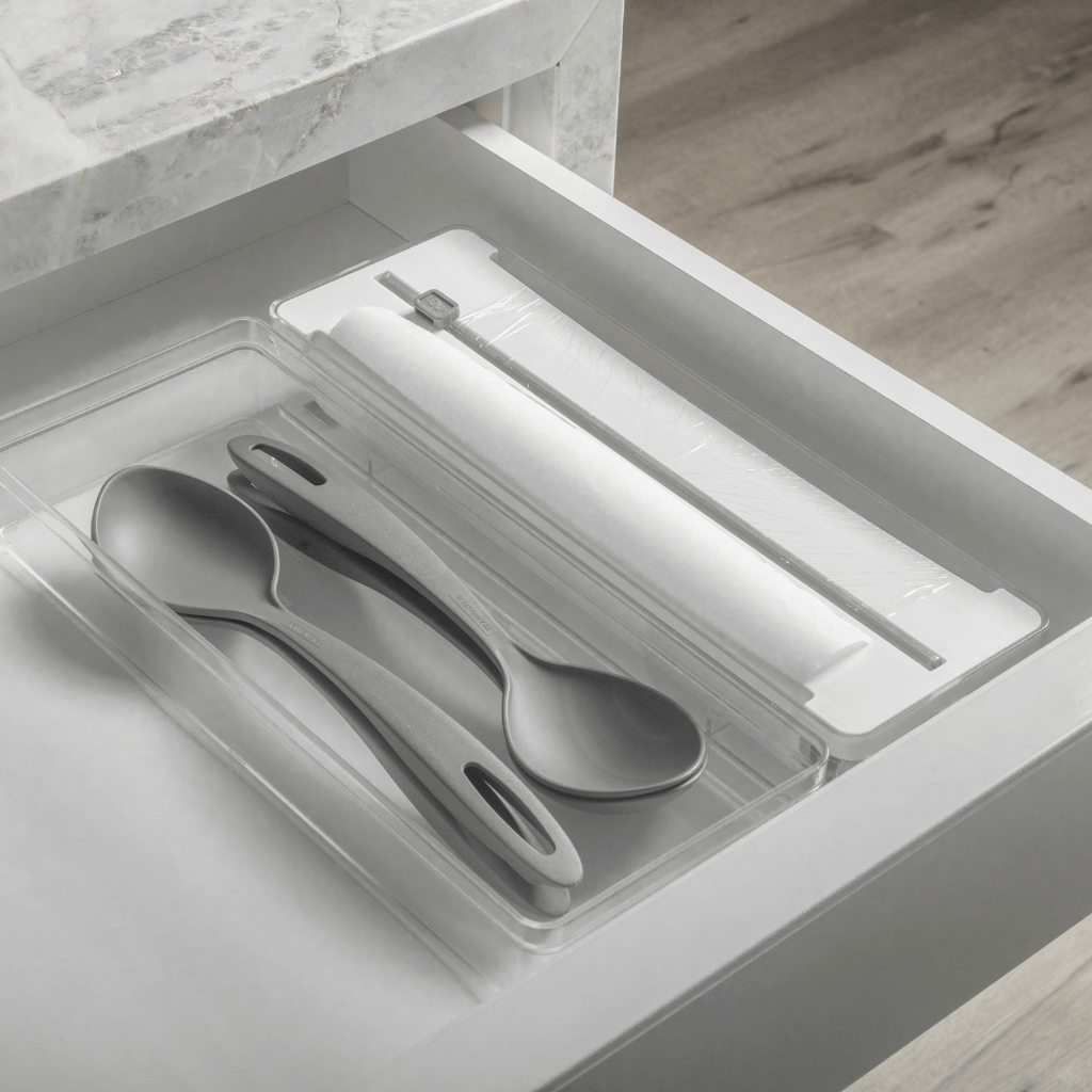 Organizador y Cortador de Rollos Doble Transparente Blanco