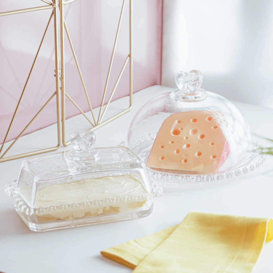 Quesera de Cristal de Plomo con Tapa en Forma de Corazón 19,5 cm