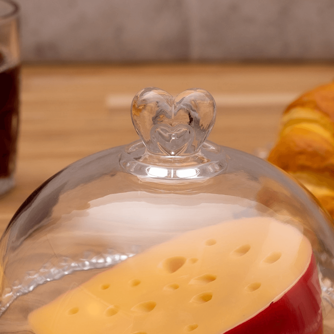 Quesera de Cristal de Plomo con Tapa en Forma de Corazón 19,5 cm