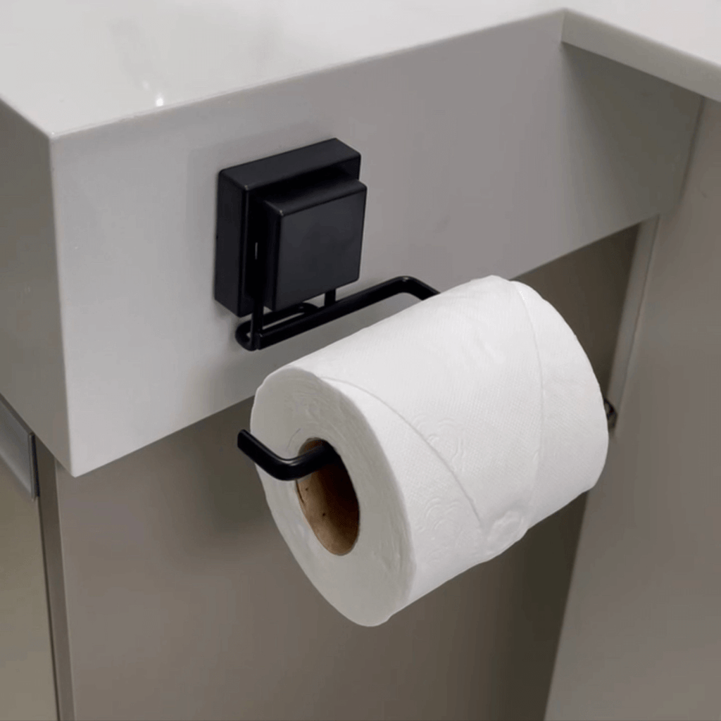Soporte para Papel Higiénico con Ventosa Ultra-Adherente Negro Mate