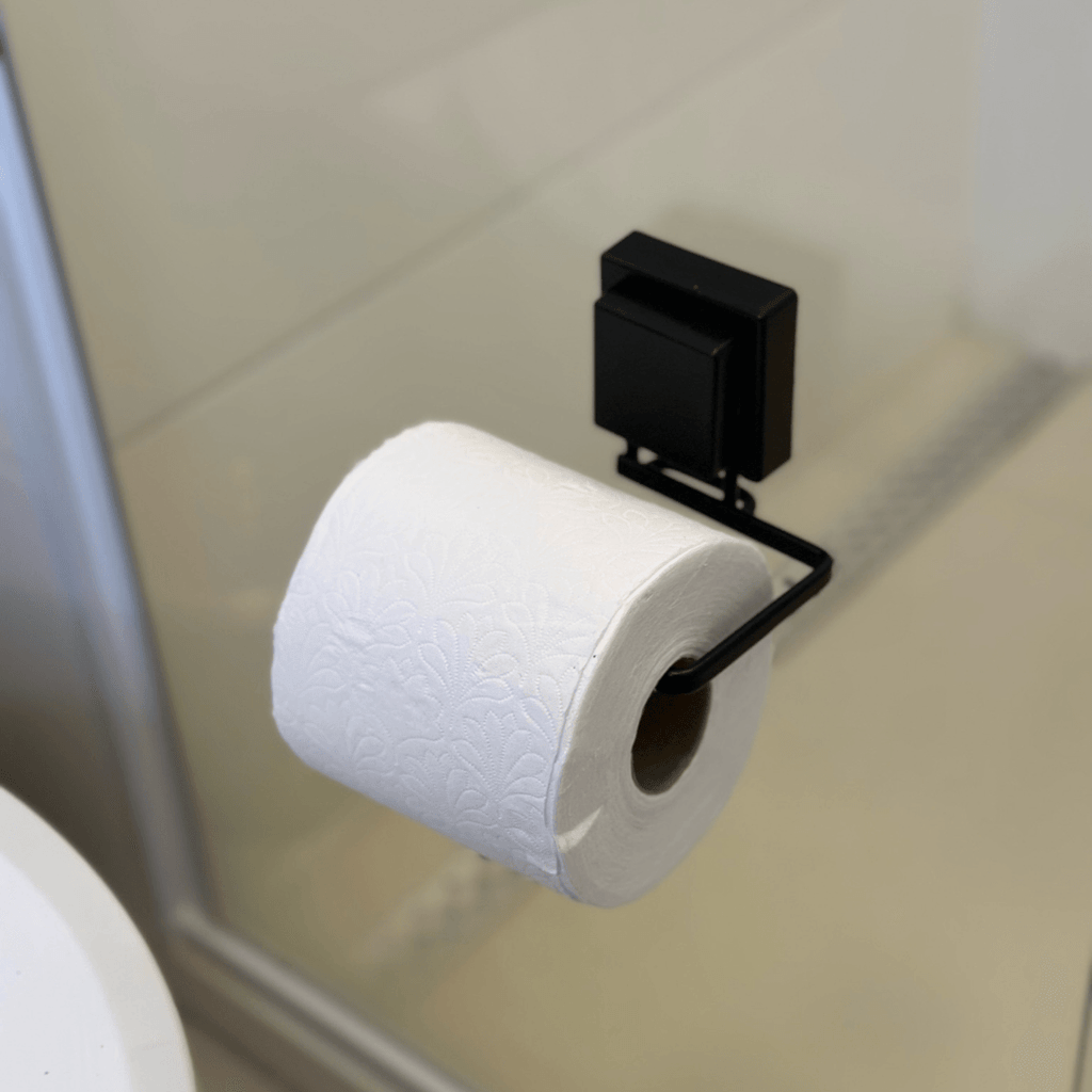 Soporte para Papel Higiénico con Ventosa Ultra-Adherente Negro Mate