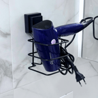 Soporte para Secador de Pelo con Fijación de Ventosa Negro