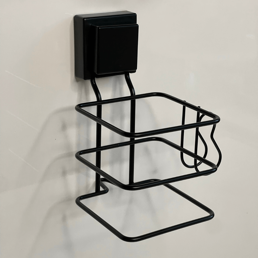 Soporte para Secador de Pelo con Fijación de Ventosa Negro