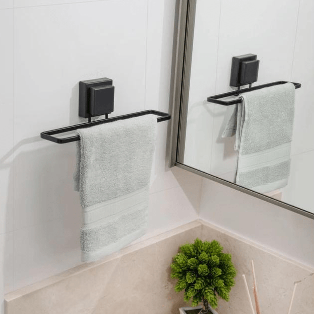 Toallero de Cara con Ventosa de Fijación Fácil en Negro Mate