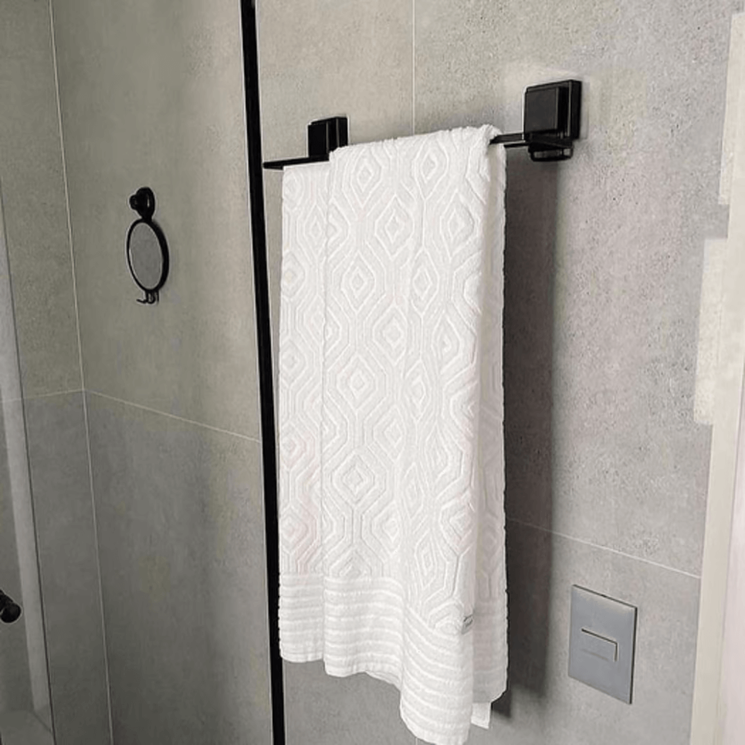 Toallero doble negro mate con ventosas de alta adherencia 45 cm