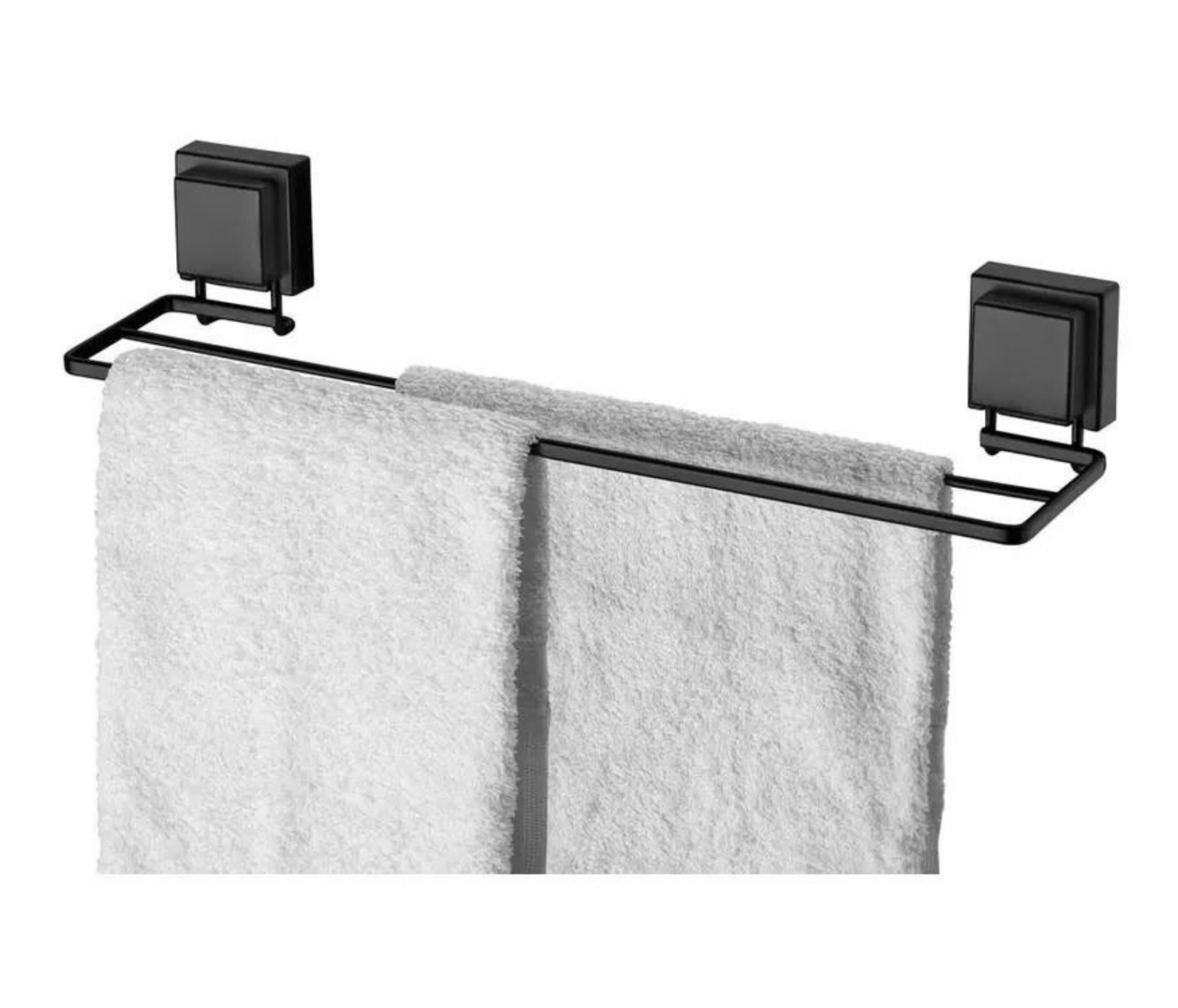 Toallero doble negro mate con ventosas de alta adherencia 45 cm